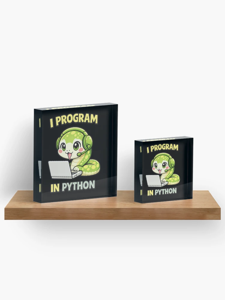 Thumbnail 3 of 5, Acrylic Block, I Program in Python - Cute Snake Programmer Coding designed and sold by TeeTimeTreasure.