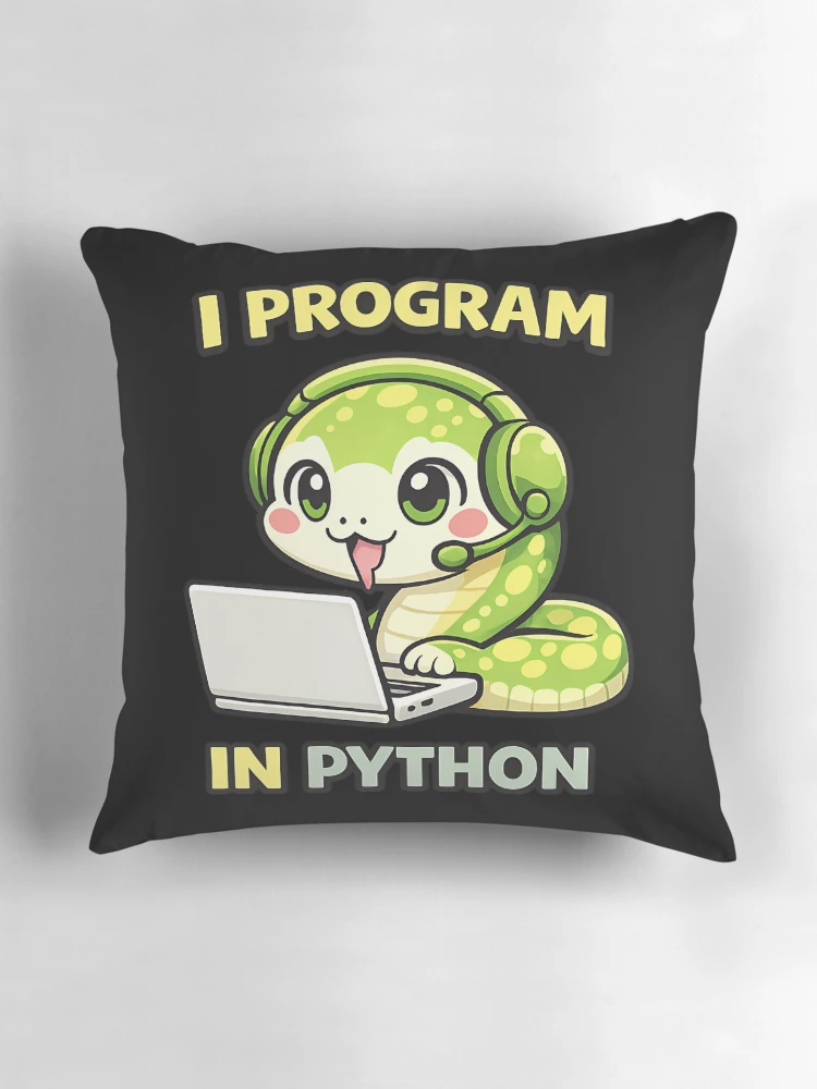Thumbnail 3 of 4, Pillow, I Program in Python - Cute Snake Programmer Coding designed and sold by TeeTimeTreasure.