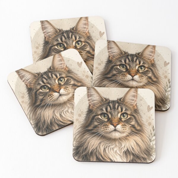 Item preview, Cute Maine Coon Cat Portrait Watercolor Illustration designed and sold by CartRex.