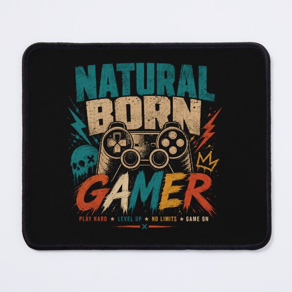 Item preview, Natural Born Gamer Play Hard Level Up Video Gaming Player designed and sold by RetroMini2026.