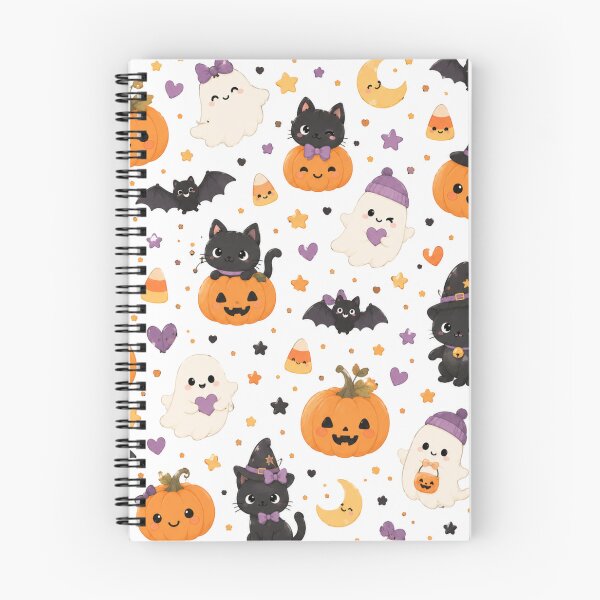 Item preview, Cute Kawaii Halloween Cats Ghosts Pumpkins Bats Pattern designed and sold by DreamPixelPrint.