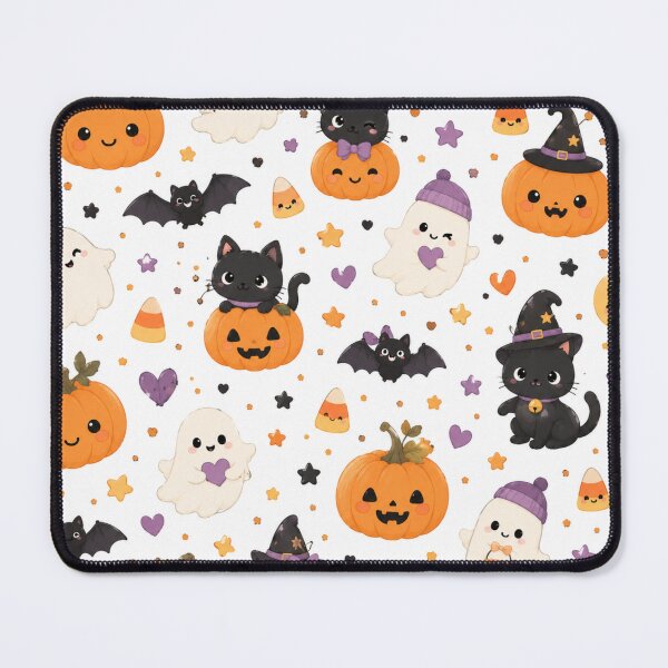 Item preview, Cute Kawaii Halloween Cats Ghosts Pumpkins Bats Pattern designed and sold by DreamPixelPrint.