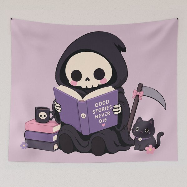 Item preview, Cute Grim Reaper Reading Book designed and sold by BrownHorse90s.