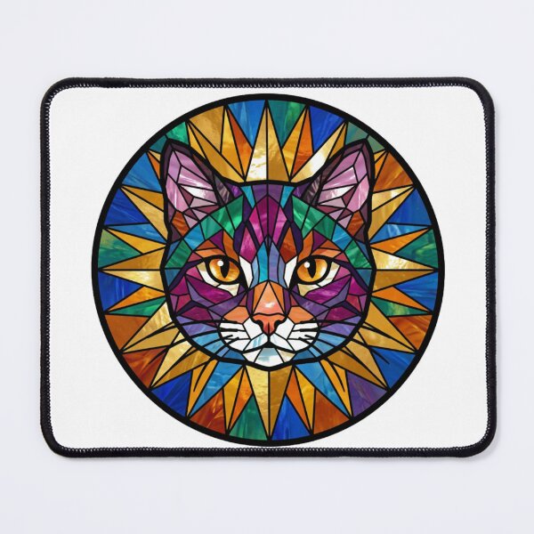 Item preview, Stained Glass Cat Sticker | Mosaic Tabby Cat Art | Geometric Circle Cat Design | Rainbow Cat Lover Gift designed and sold by Pawfect Prints.