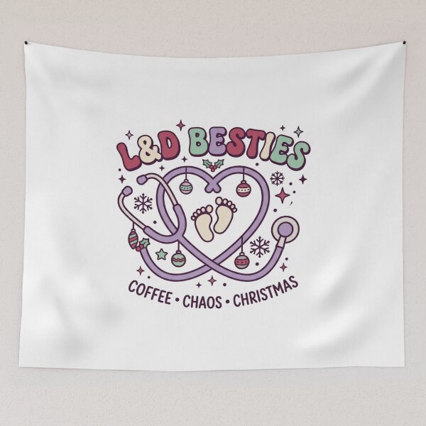 Item preview, L&D Besties Coffee Chaos Christmas Stethoscope Labor and Delivery Nurse designed and sold by raedattia.