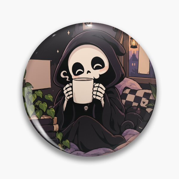 Item preview, Cozy Grim Reaper Drinking Coffee designed and sold by BrownHorse90s.