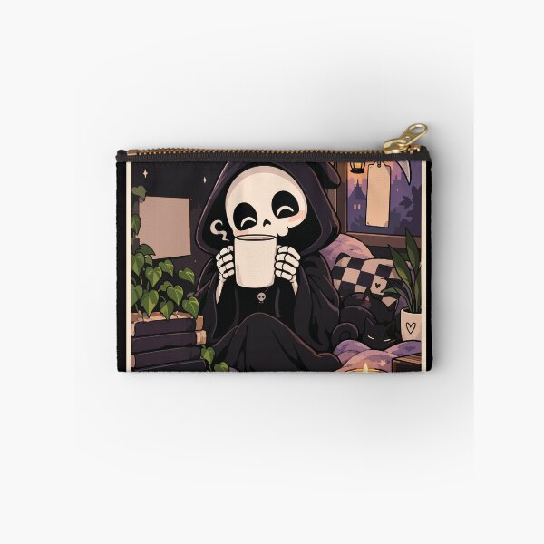 Item preview, Cozy Grim Reaper Drinking Coffee designed and sold by BrownHorse90s.