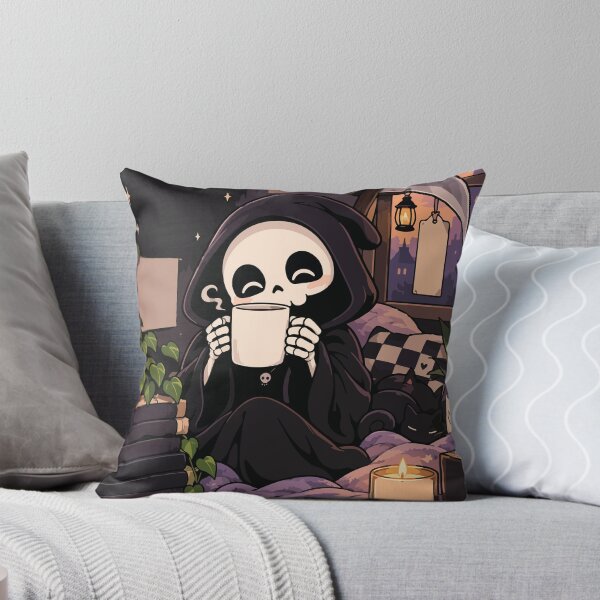 Item preview, Cozy Grim Reaper Drinking Coffee designed and sold by BrownHorse90s.