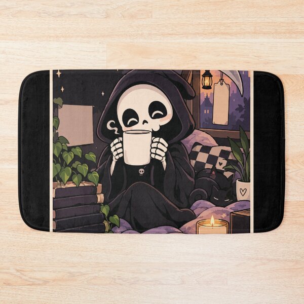 Item preview, Cozy Grim Reaper Drinking Coffee designed and sold by BrownHorse90s.