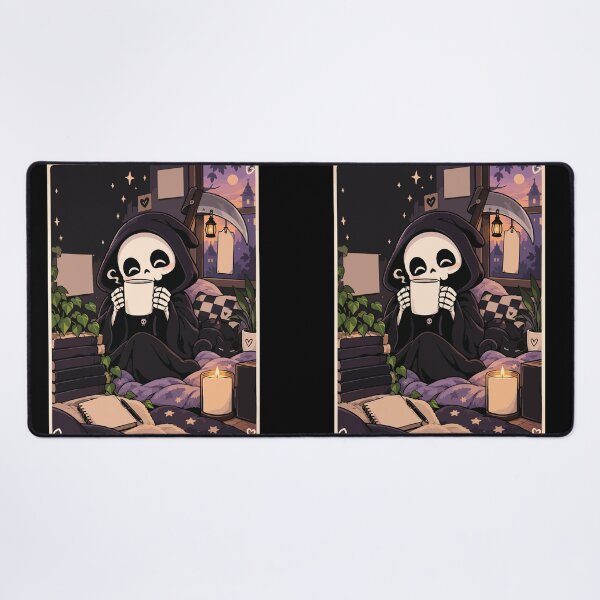 Item preview, Cozy Grim Reaper Drinking Coffee designed and sold by BrownHorse90s.
