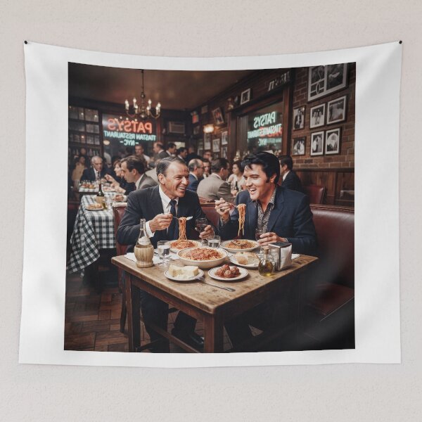 Item preview, Frank Sinatra And Elvis Presley Eating Spaghetti And Meat Balls designed and sold by Home Decor Art.