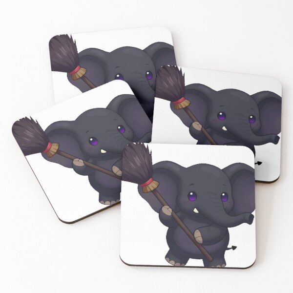 Item preview, Gothic Black Elephant with Witch's Broomstick designed and sold by IllumeInk.