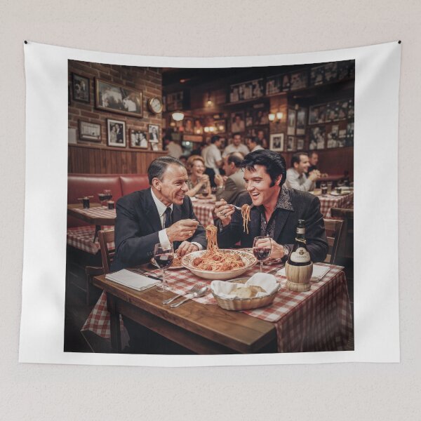 Item preview, Frank Sinatra And Elvis Presley Eating Spaghetti And Meat Balls designed and sold by Home Decor Art.
