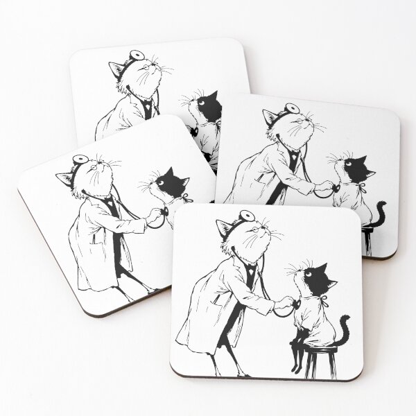 Item preview, Cat Doctor Examination - Line Art Vet Scene Illustration designed and sold by medicalkinoko.