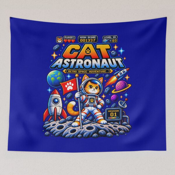 Item preview, Retro Cat Astronaut – Pixel Space Adventure designed and sold by BYVOK.