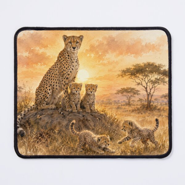 Item preview, Cheetah Mother and Cubs at Sunset - Landscape designed and sold by Island Pace Design.