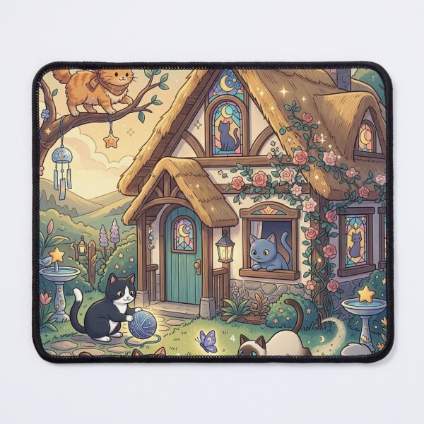 Item preview, Whimsical Cats Playing Around Cottage Cozy Anime Art designed and sold by MemoMetaverse.