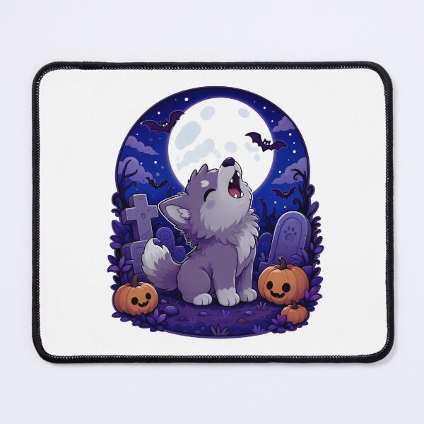 Item preview, Cute Wolf Pup Howling at Moon - Werewolf Halloween Graveyard Art designed and sold by Knacky Print.