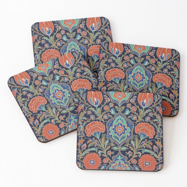 Item preview, Turkish Islamic Art Iznik Tile Pattern Dark Navy Ottoman Floral Print designed and sold by JIGUWORLD.