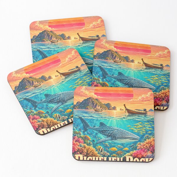 Item preview, RICHELIEU ROCK – Retro Sunset Poster  Retro tropical sunset poster  designed and sold by Spirit of Siam.