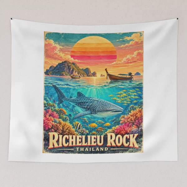 Item preview, RICHELIEU ROCK – Retro Sunset Poster  Retro tropical sunset poster  designed and sold by Spirit of Siam.