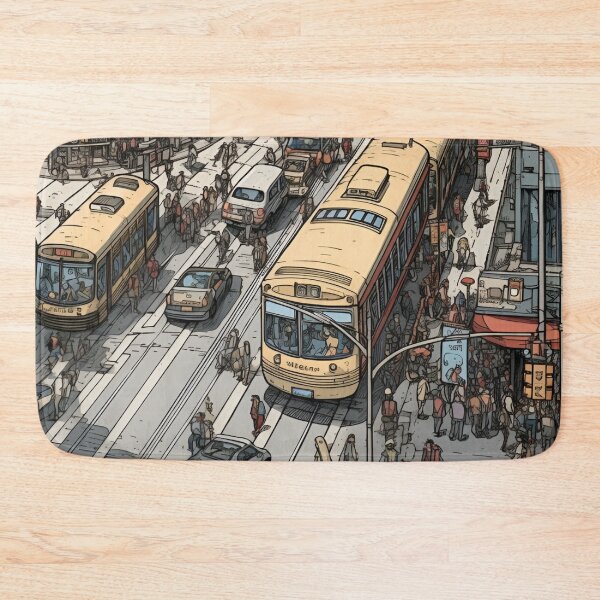 Item preview, A Vibrant Cityscape Illustration of an Urban City Life with Iconic Yellow Trams and Busy Streets designed and sold by Matt_Smith.
