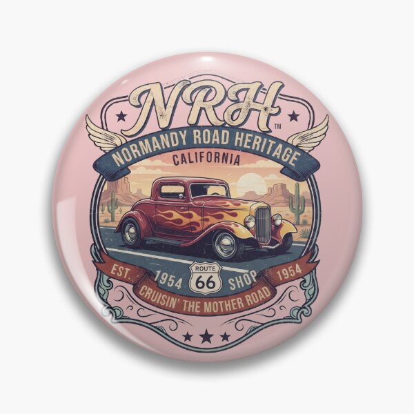 Item preview, Normandy Road Heritage California Hot Rod Flames Badge 1954 1964 designed and sold by Normandy Road Heritage™ - Vintage Garage Art.