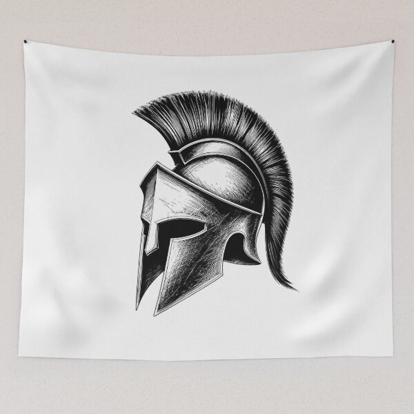 Item preview, Spartan Helmet Black & White – Ancient Greece Warrior Art designed and sold by Ancient-Era.