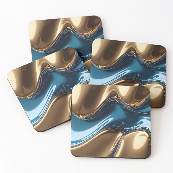 Item preview, Liquid Gold and Teal Metallic Waves Glossy Fluid Abstract designed and sold by LYAN-STORE.