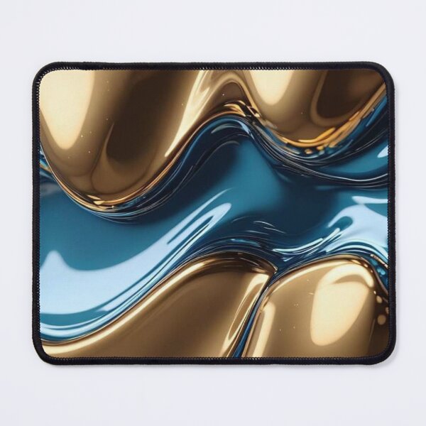 Item preview, Liquid Gold and Teal Metallic Waves Glossy Fluid Abstract designed and sold by LYAN-STORE.