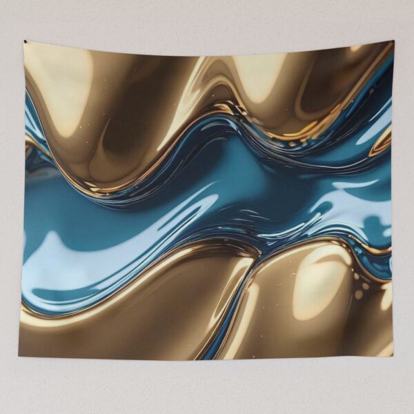 Item preview, Liquid Gold and Teal Metallic Waves Glossy Fluid Abstract designed and sold by LYAN-STORE.