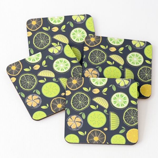 Item preview, Citrus Lime Lemon Slices Doodle Seamless Pattern Dark Background designed and sold by LYAN-STORE.