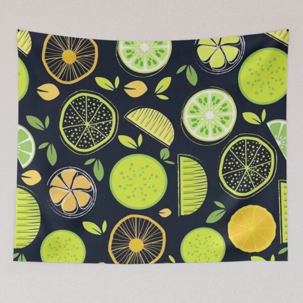 Item preview, Citrus Lime Lemon Slices Doodle Seamless Pattern Dark Background designed and sold by LYAN-STORE.