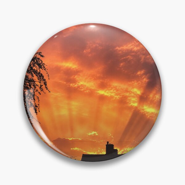 Item preview, Fiery Horizon: Dramatic Sunset Rays over the rooftop  designed and sold by Astute-Artio-Photography.