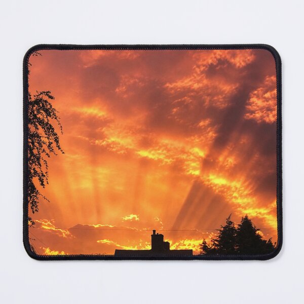 Item preview, Fiery Horizon: Dramatic Sunset Rays over the rooftop designed and sold by Astute-Artio-Photography.