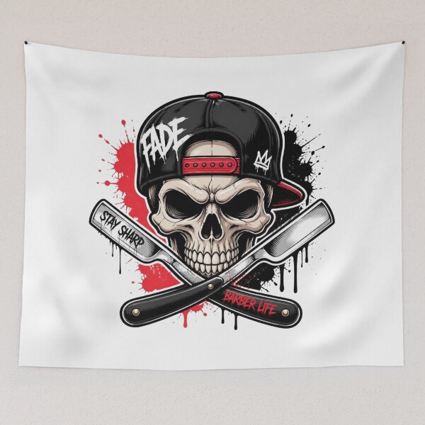 Item preview, Barber Skull Stay Sharp Straight Razor Urban Streetwear Art designed and sold by Barber MD Culture.