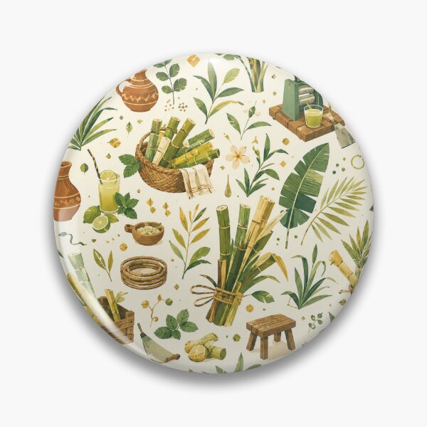 Item preview, Cubist Tropical Agricultural Pattern – Fresh Mint, Ginger & Sugarcane Juice Print designed and sold by OpenDreamArts.
