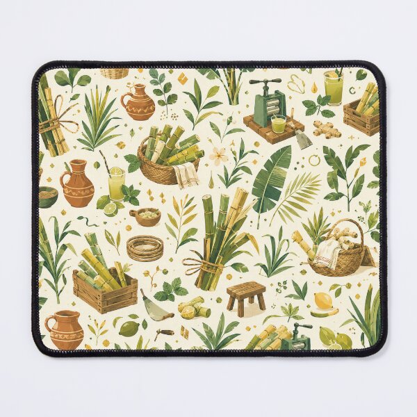 Item preview, Cubist Tropical Agricultural Pattern – Fresh Mint, Ginger & Sugarcane Juice Print designed and sold by OpenDreamArts.