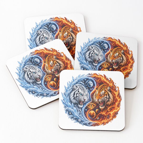 Item preview, Cosmic Yin Yang Tigers – Ice and Fire designed and sold by TroviTutto.