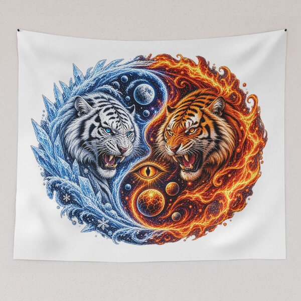 Item preview, Cosmic Yin Yang Tigers – Ice and Fire designed and sold by TroviTutto.