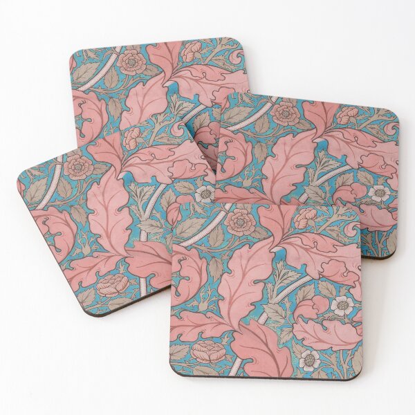 Item preview, Distressed blue & terracotta Acanthus & Rose William Morris floral designed and sold by Anne Londez Studio.
