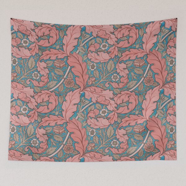 Item preview, Distressed blue & terracotta Acanthus & Rose William Morris floral designed and sold by Anne Londez Studio.