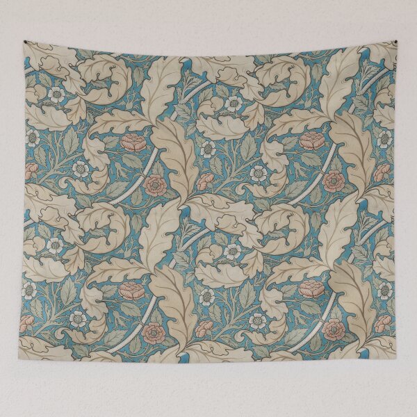 Item preview, Distressed blue & beige Acanthus & Rose William Morris floral designed and sold by Anne Londez Studio.