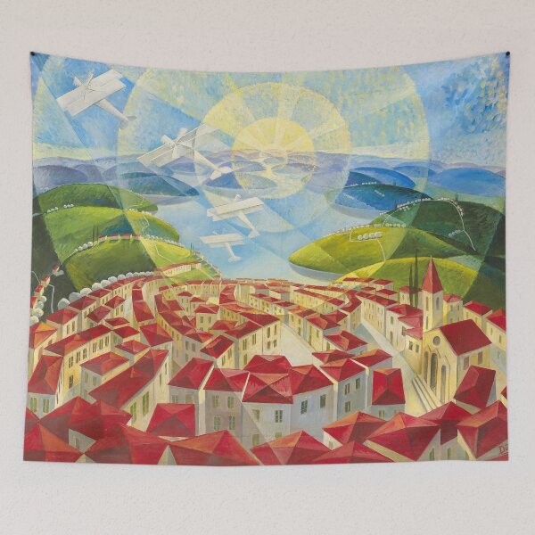 Item preview, Umbrian Country, red terracotta Italian village houses, Italy Lake Trasimeno, Perugia landscape by Gerardo Dottori designed and sold by Jéanpaul  Ferro.