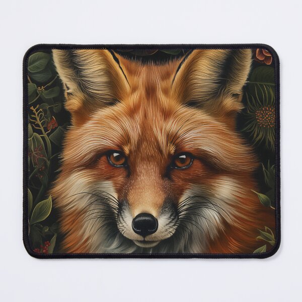 Item preview, Fox Portrait Surrounded by Moody Autumn Flowers and Green Leaves Dark Botanical designed and sold by Jozefin's Studio.