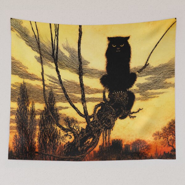 Item preview, Black Cat Wall Art, Vintage Arthur Rackham Illustration, Gothic Storybook Cat Print for Cat & Fantasy Lovers designed and sold by RickE.