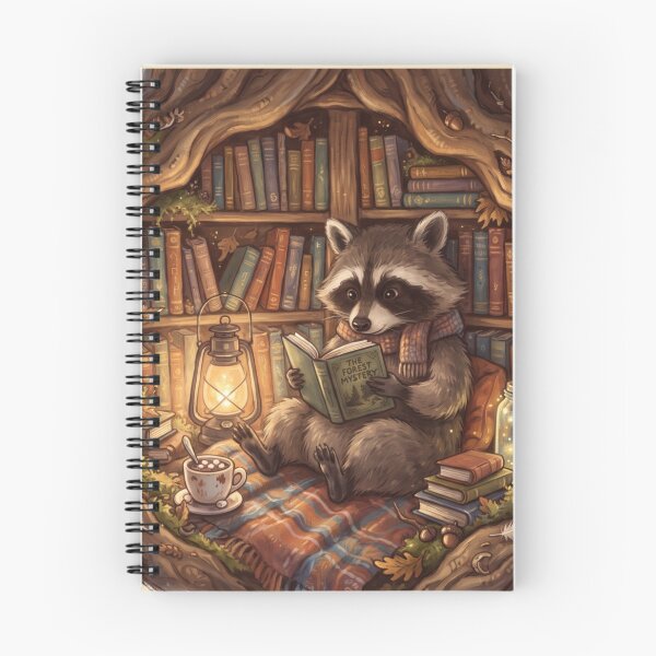 Item preview, Raccoon Reading in a Cozy Tree Hollow - Cute Woodland Book Lover designed and sold by SebastianSpace.