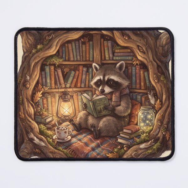Item preview, Raccoon Reading in a Cozy Tree Hollow - Cute Woodland Book Lover designed and sold by SebastianSpace.