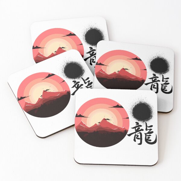 Item preview, Japanese Inspired Mountain Sunset – Red Circle Landscape & Ink Brush Art designed and sold by Sowaninongtdu.