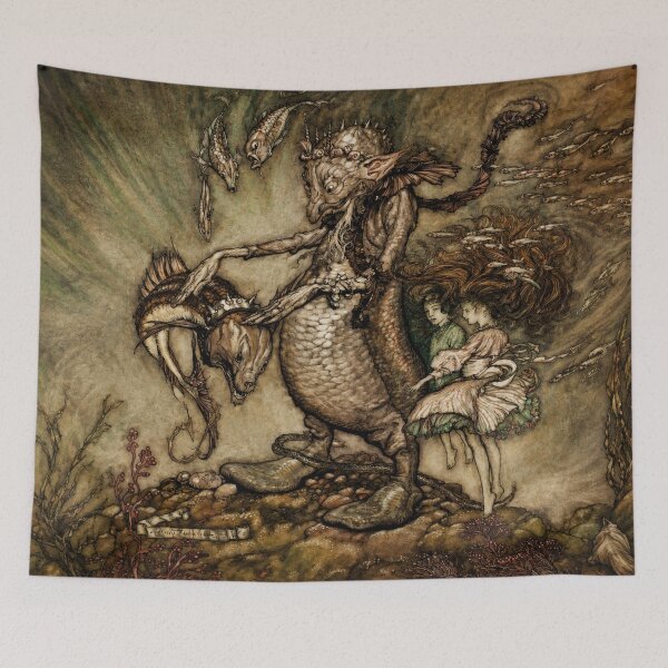 Aperçu de l'œuvre Illustration murale d'Arthur Rackham, illustration vintage du Roi Pêcheur Mythique, impression d'un livre d'histoires de fantasy sombre pour les amateurs de fantasy créée et vendue par RickE.